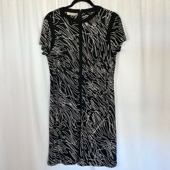 Vintage Designer Chetta B Black & White Dress Knee Length Mini Short Sleeve - Picture 6 of 10